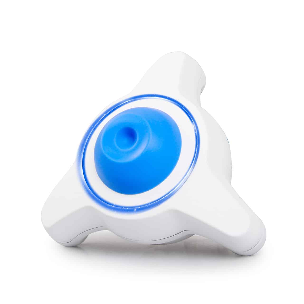 Un obiect de plastic alb-albastru în formă de stea cu trei vârfuri, cu un buton rotund albastru inscripționat „Altruan PCR Pure Kit - Dispozitiv complet echipat | Pachet (100 bucăți)” în mijloc, izolat pe fundal alb.